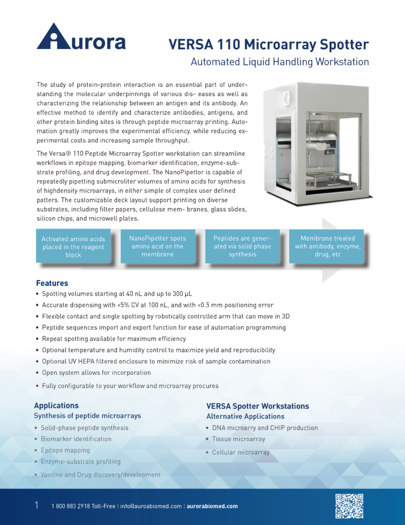 VERSA 110 Microarray Spotter Brochure Aurora Biomed